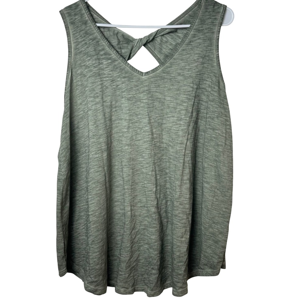 Terra & Sky Tank Top Womens 1X Green Twist Back Slub Knit Sleeveless V-Neck